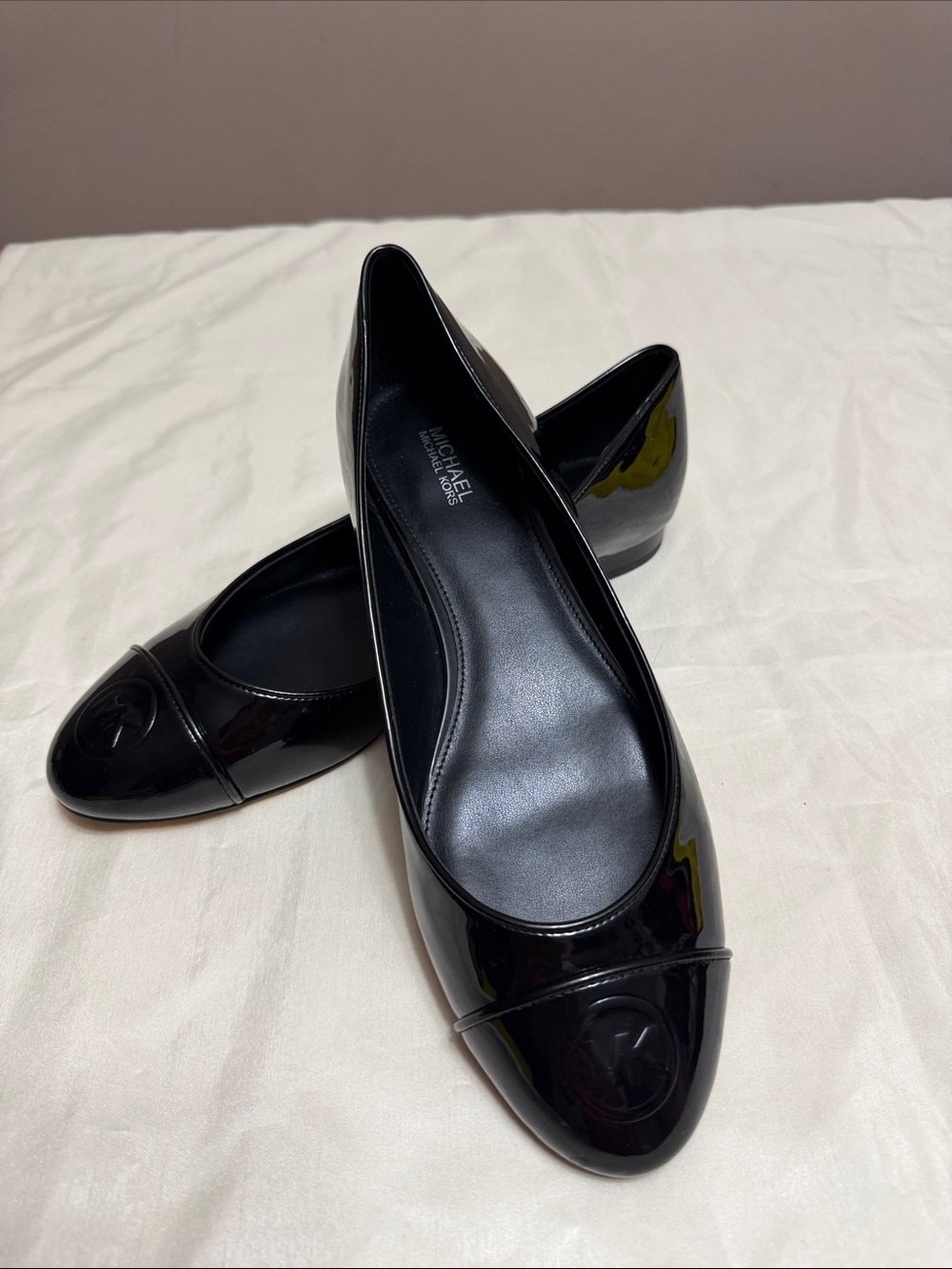 Michael Kors Black Patent Logo Cap-Toe Flats